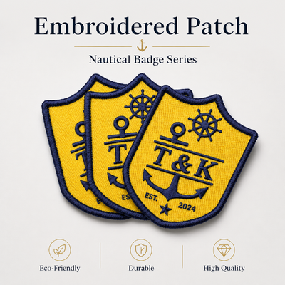 Custom Shield Embroidered Patch with Anchor Logo for Apparel Branding