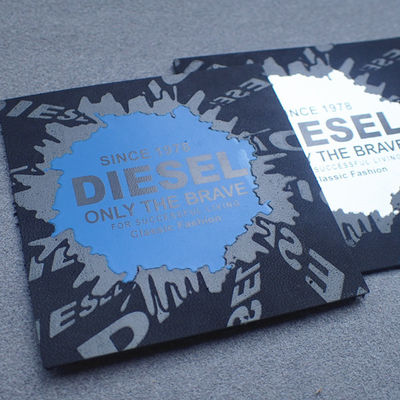 Silver Foil Printed Logo Straight Cut Leather Embossed Patches
