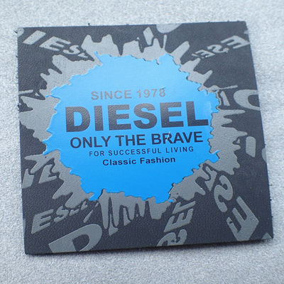 Silver Foil Printed Logo Straight Cut Leather Embossed Patches