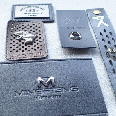 waterproof OEM End Fold Leather Embossed Labels